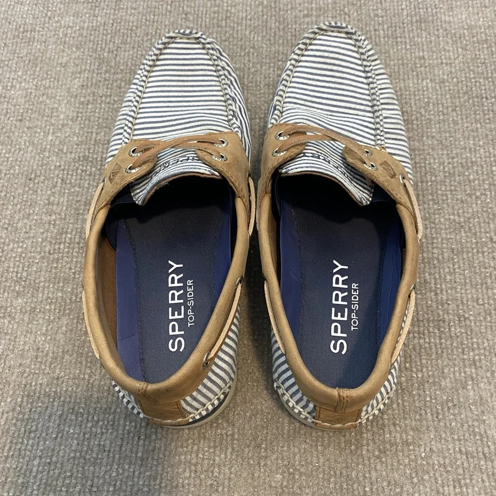 Sperry‎ Top-Sider Shoes Mens Size 8 Blue Striped Canvas Boat Casual STS22036